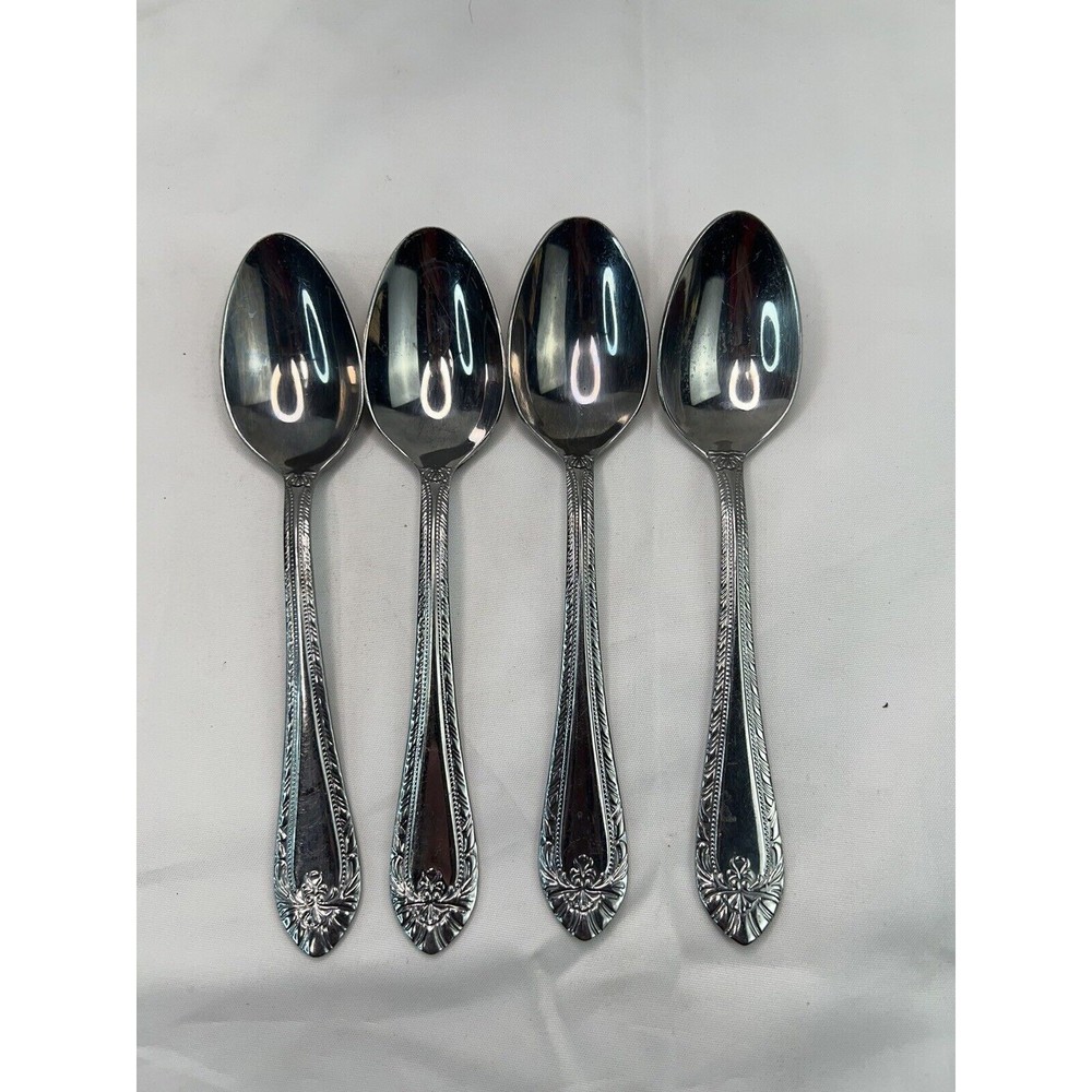 4 Reed & Barton‎ ROYAL BRITANNIA Stainless Glossy Dessert Spoon Vintage Flatware